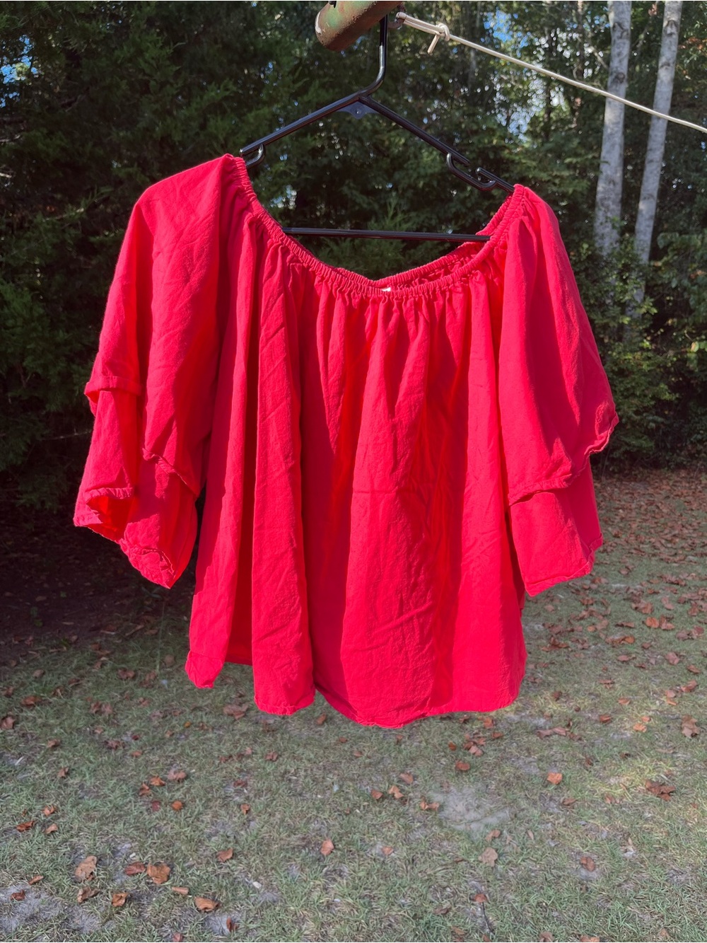 Advance Apparels Red Off-Shoulder Peasant Tunic